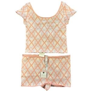 Anthropologie LyreBird Seamless Baby Tee Boyshorts Set Peach XS/S NWT